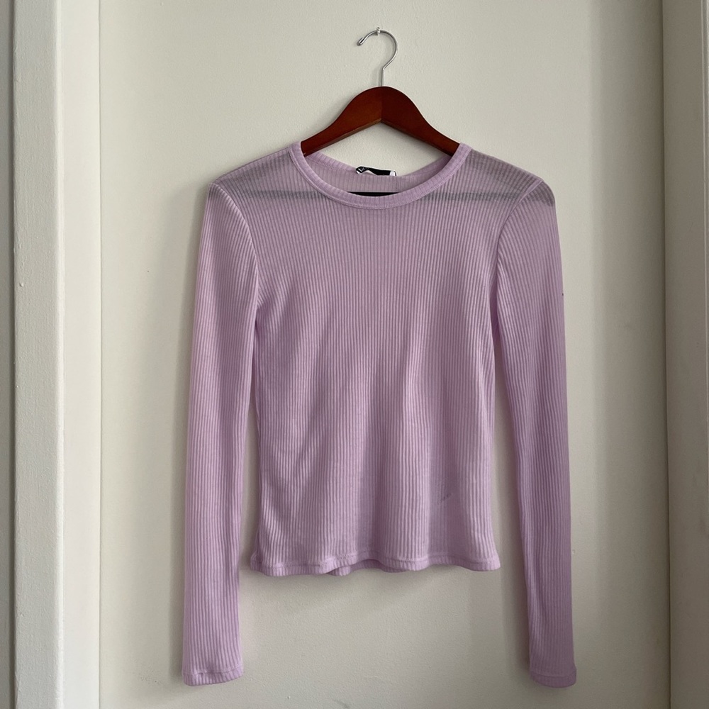 Sheer ribbed light purple/lilac long sleeve